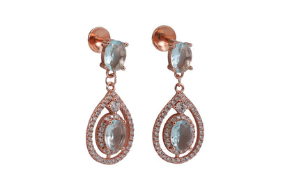 Rose Gold Aqua Blue Hanging Stud