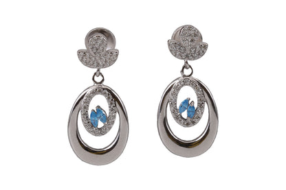 Rhodium Sky Blue Stone Hanging Stud