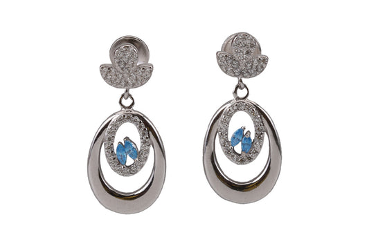 Rhodium Sky Blue Stone Hanging Stud
