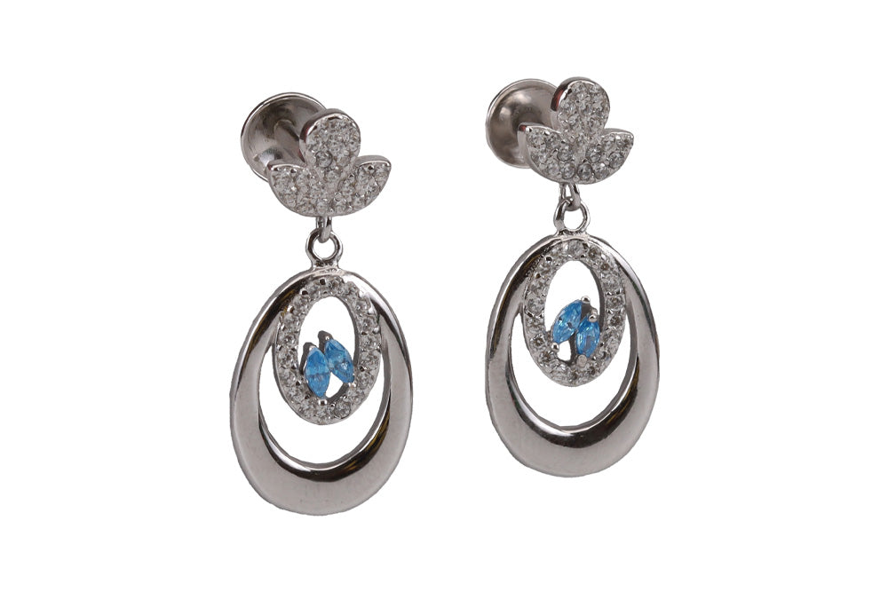 Rhodium Sky Blue Stone Hanging Stud