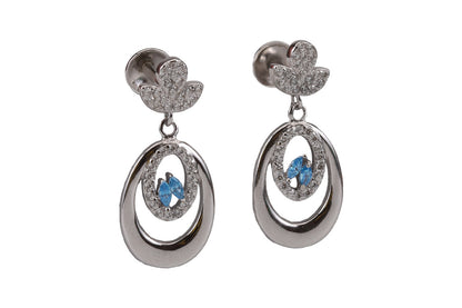 Rhodium Sky Blue Stone Hanging Stud