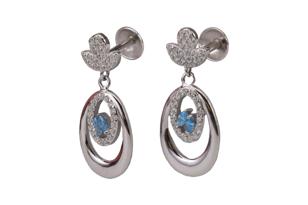Rhodium Sky Blue Stone Hanging Stud