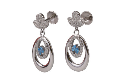 Rhodium Sky Blue Stone Hanging Stud