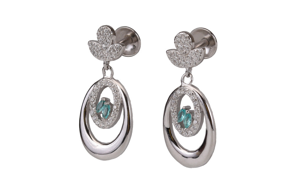 Rhodium Zircon Stone Hanging Stud