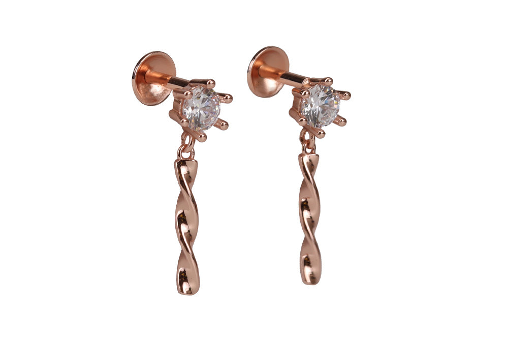 Rose Gold Parchment White Stone With Spiral Stud