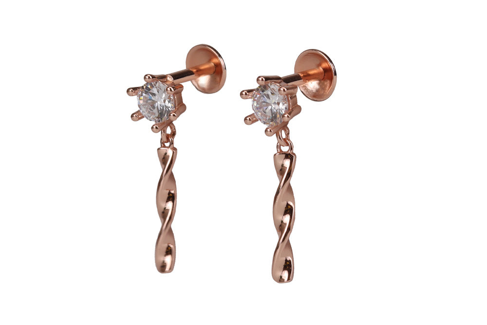 Rose Gold Parchment White Stone With Spiral Stud