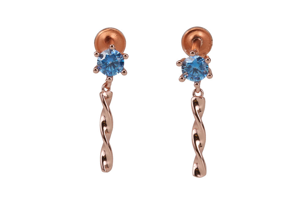 Rose Gold Aqua Blue Stone With Spiral Stud
