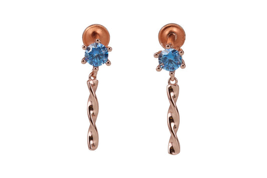 Rose Gold Aqua Blue Stone With Spiral Stud