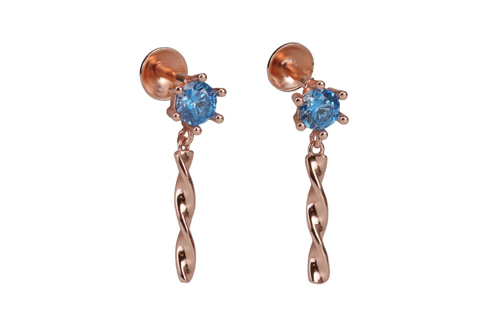 Rose Gold Aqua Blue Stone With Spiral Stud
