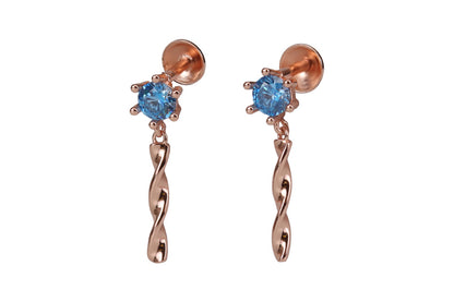 Rose Gold Aqua Blue Stone With Spiral Stud
