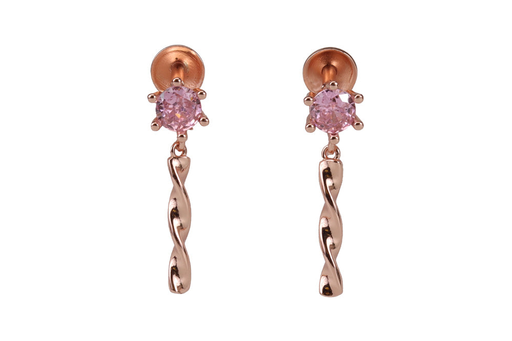 Rose Gold Hush Pink Stone With Spiral Stud