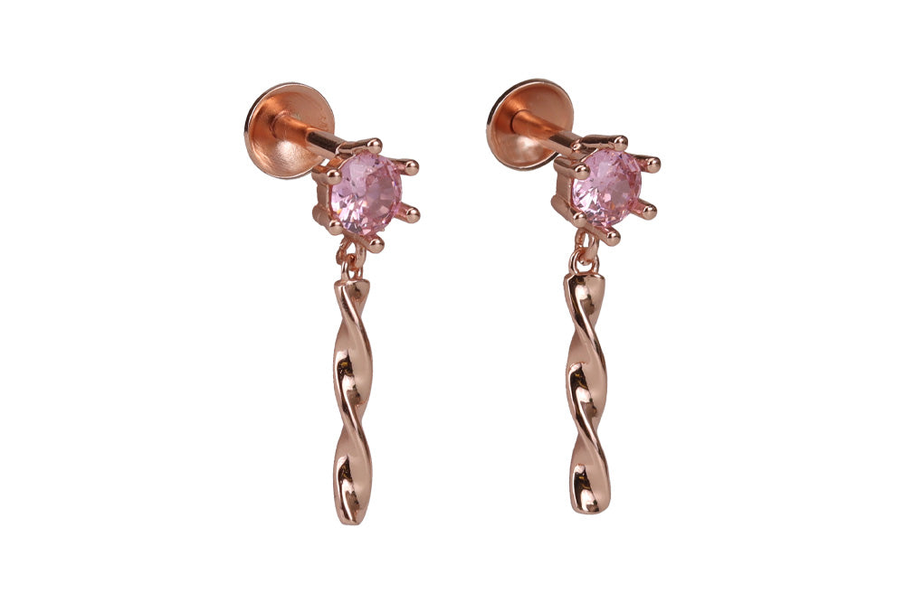 Rose Gold Hush Pink Stone With Spiral Stud