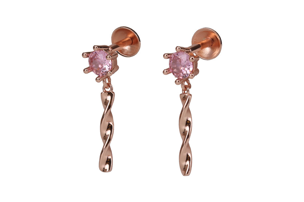 Rose Gold Hush Pink Stone With Spiral Stud