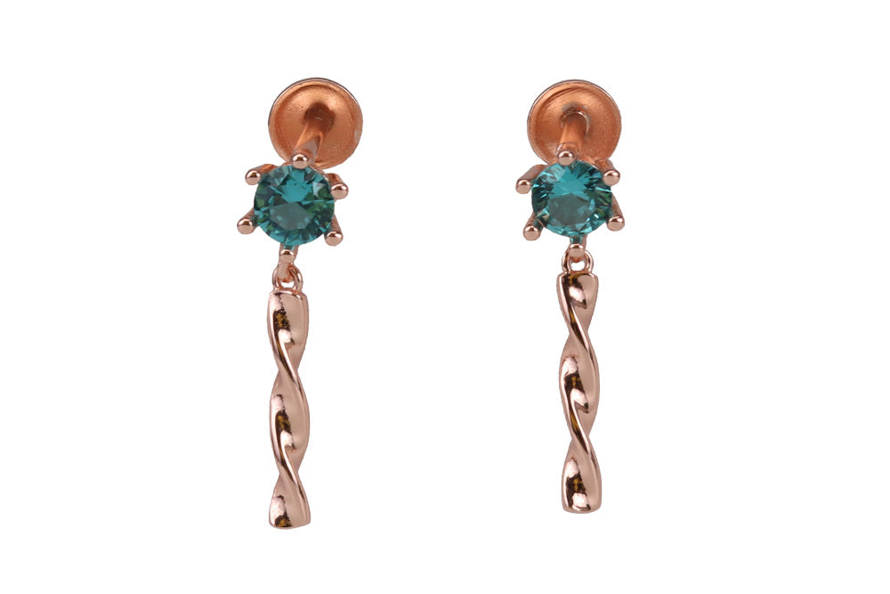 Rose Gold Single Sage Green Stone With Spiral Stud