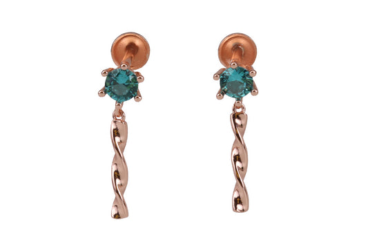 Rose Gold Single Sage Green Stone With Spiral Stud
