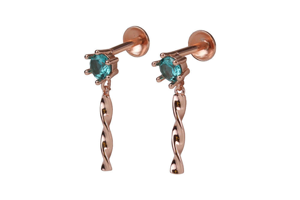 Rose Gold Single Sage Green Stone With Spiral Stud