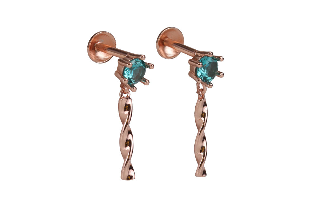Rose Gold Single Sage Green Stone With Spiral Stud