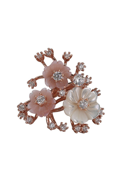 Rose Gold Pretty Floral Flower Mop Ring
