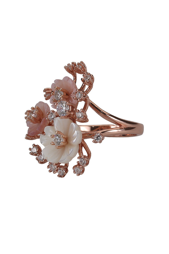 Rose Gold Pretty Floral Flower Mop Ring