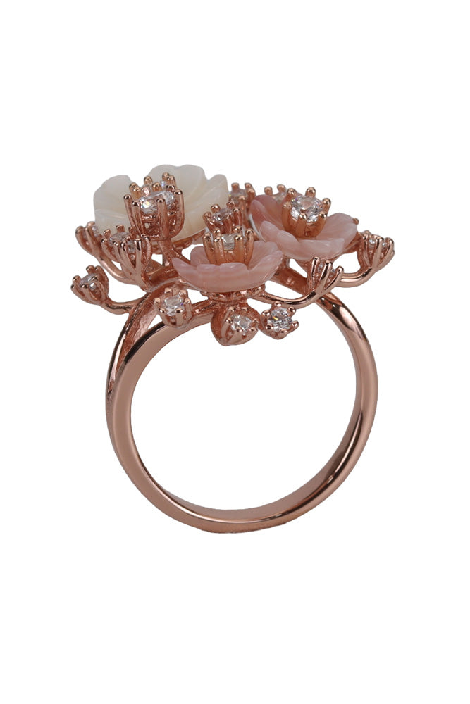 Rose Gold Pretty Floral Flower Mop Ring