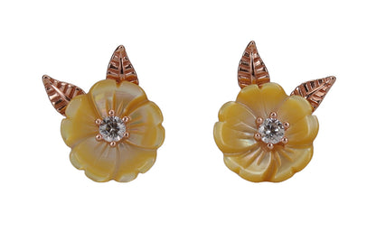 Rose Gold Yellow Flower MOP Stud