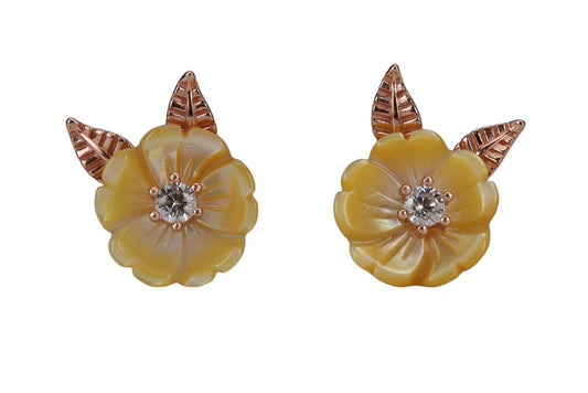 Rose Gold Yellow Flower MOP Stud
