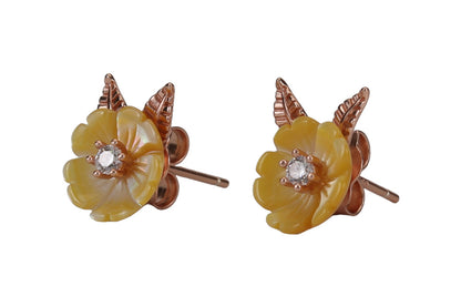 Rose Gold Yellow Flower MOP Stud