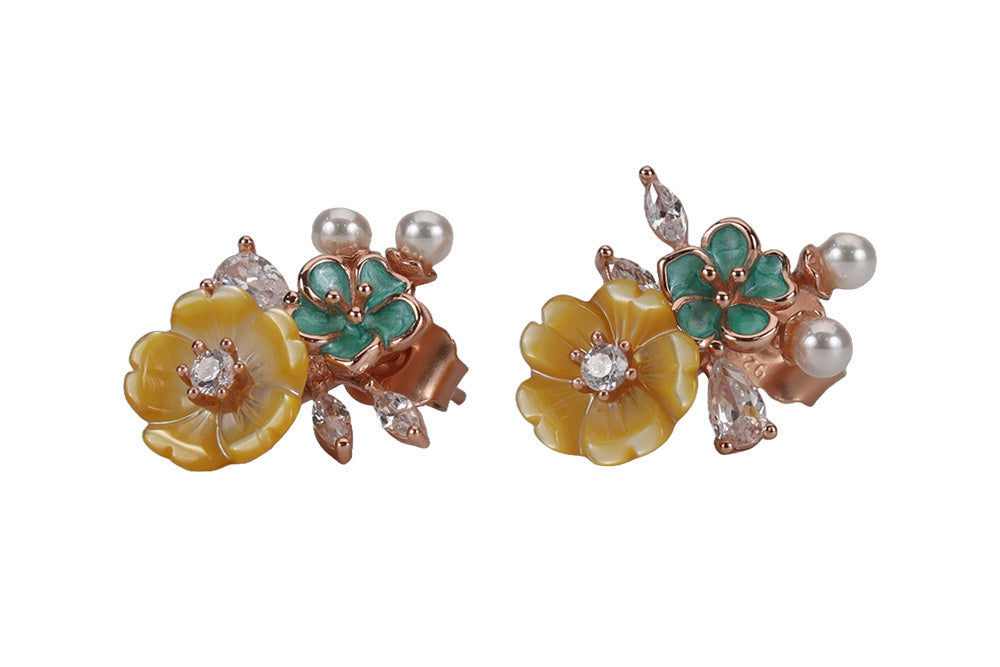 Rose Gold MOP Baby Blue Floral With Sunset Stud