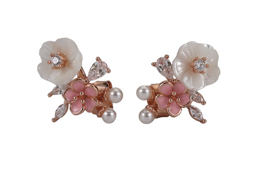 Rose Gold Silver Glow Peach MOP Pearl Stud