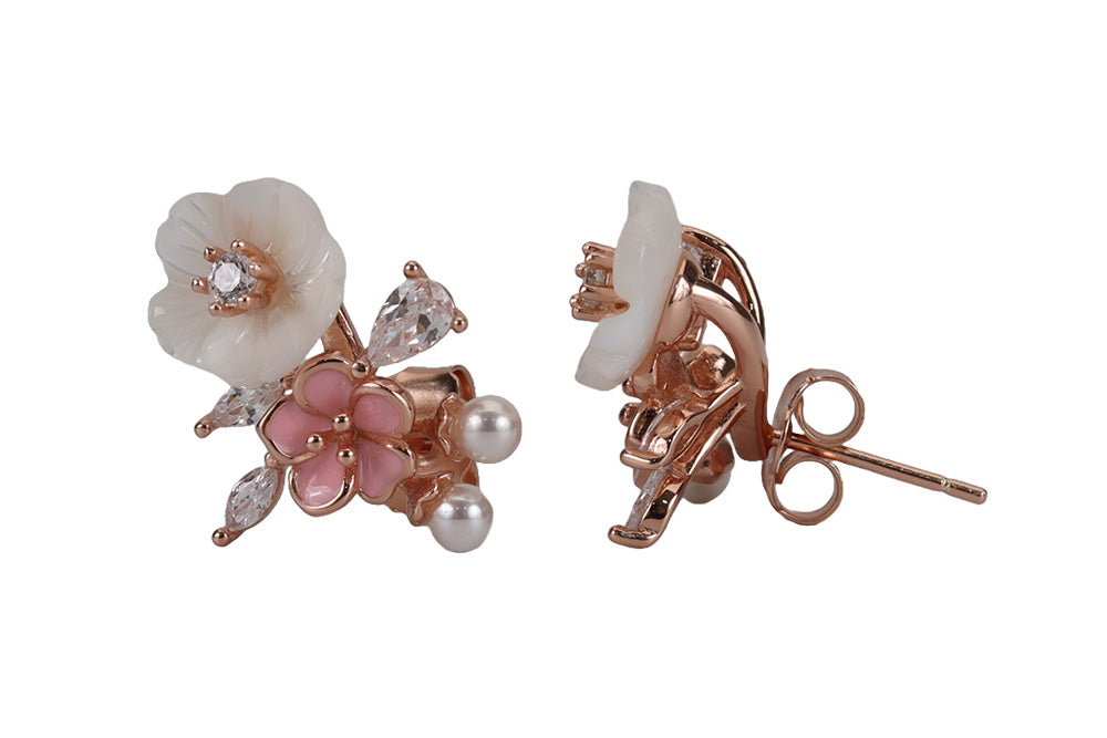 Rose Gold Silver Glow Peach MOP Pearl Stud