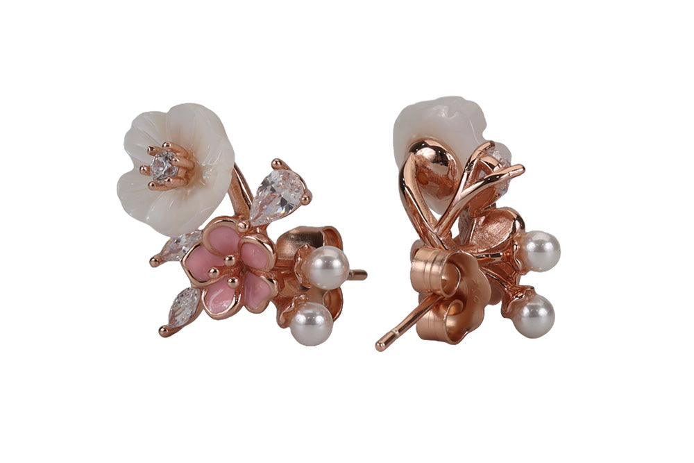 Rose Gold Silver Glow Peach MOP Pearl Stud
