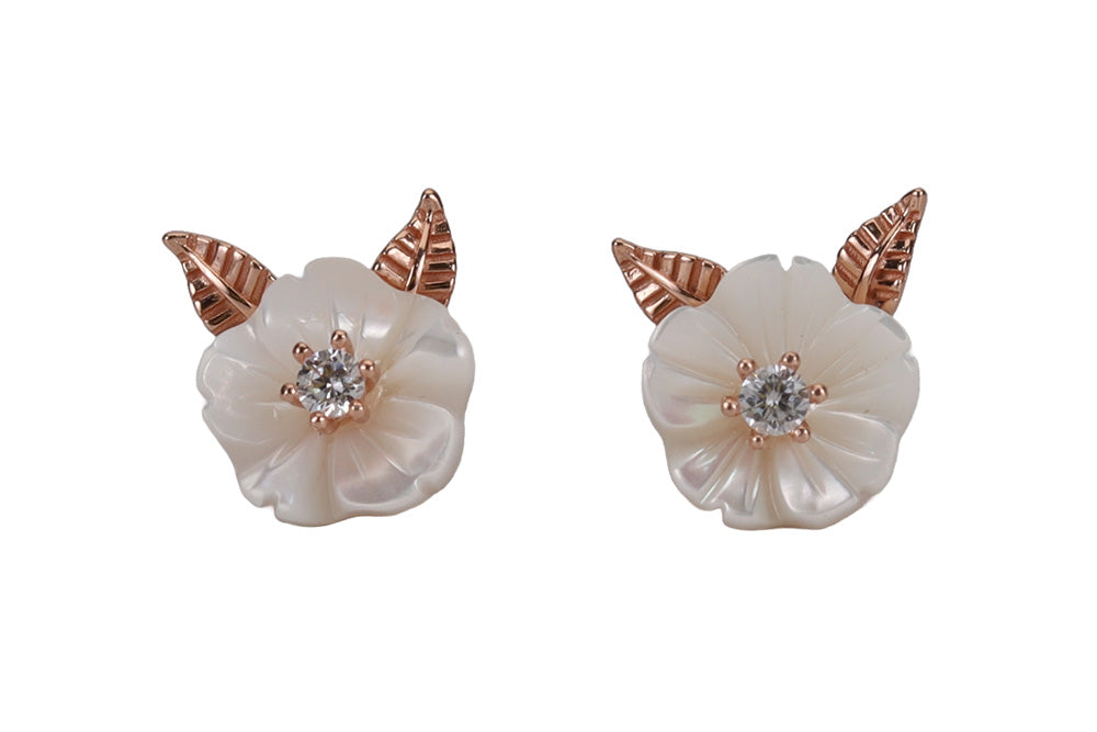 Rose Gold MOP White Moon Stud