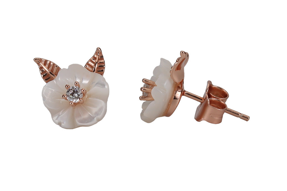Rose Gold MOP White Moon Stud