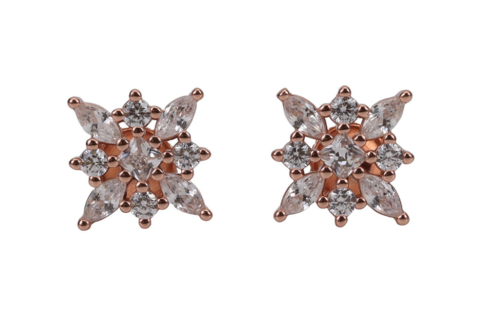 Rose Gold Froster White Stone Stud