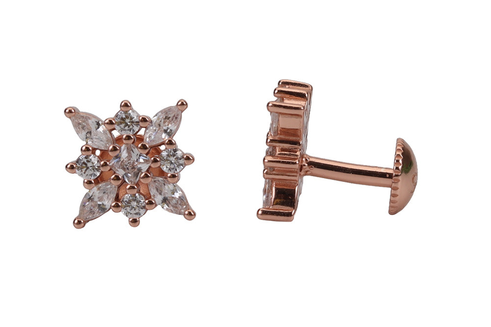 Rose Gold Froster White Stone Stud
