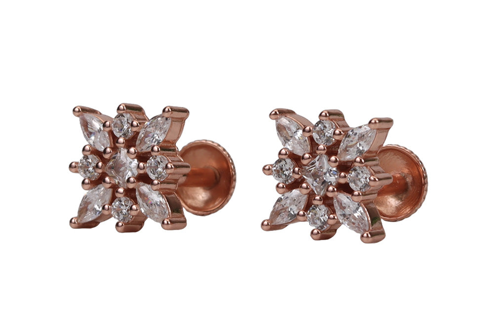 Rose Gold Froster White Stone Stud
