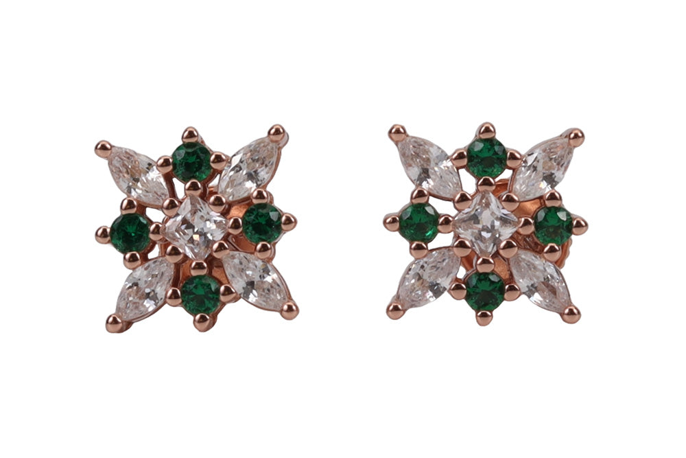 Rose Gold Hunter Green Stone Stud