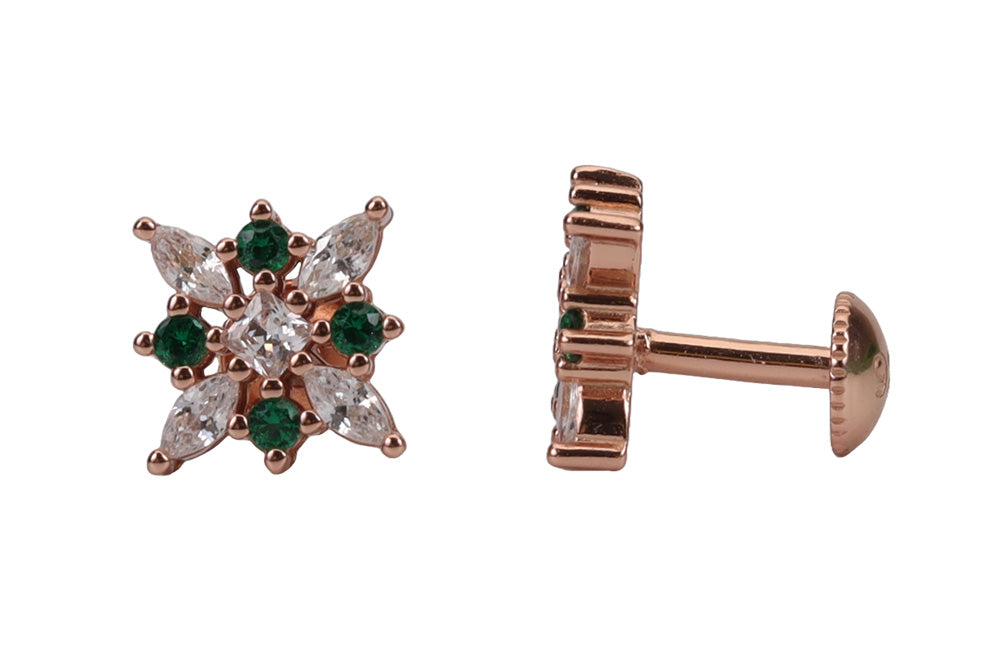 Rose Gold Hunter Green Stone Stud