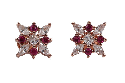 Rose Gold Plated Burgundy Stone Stud