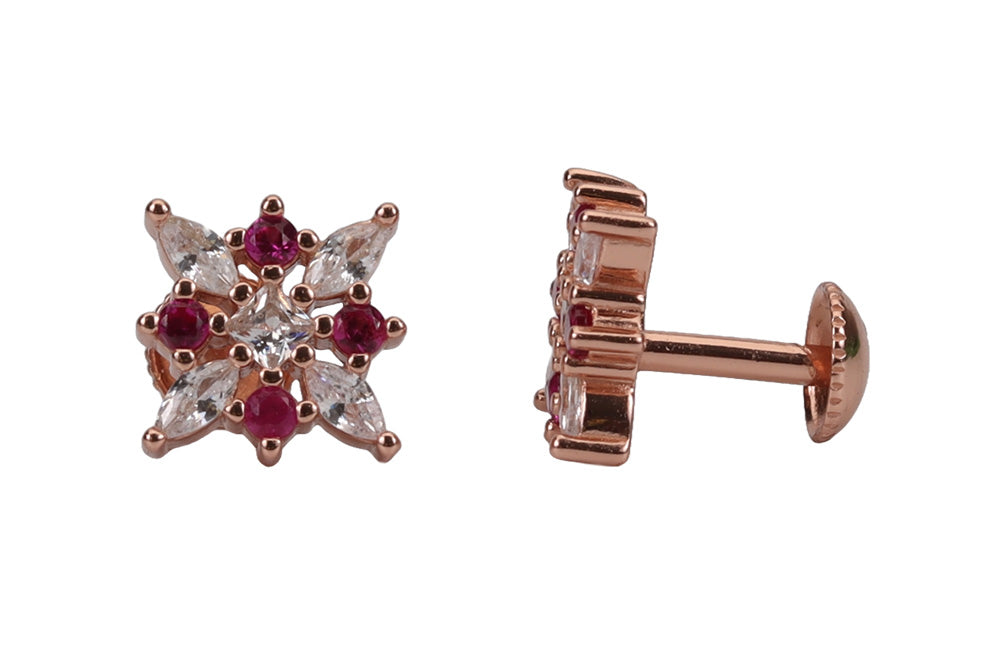 Rose Gold Plated Burgundy Stone Stud