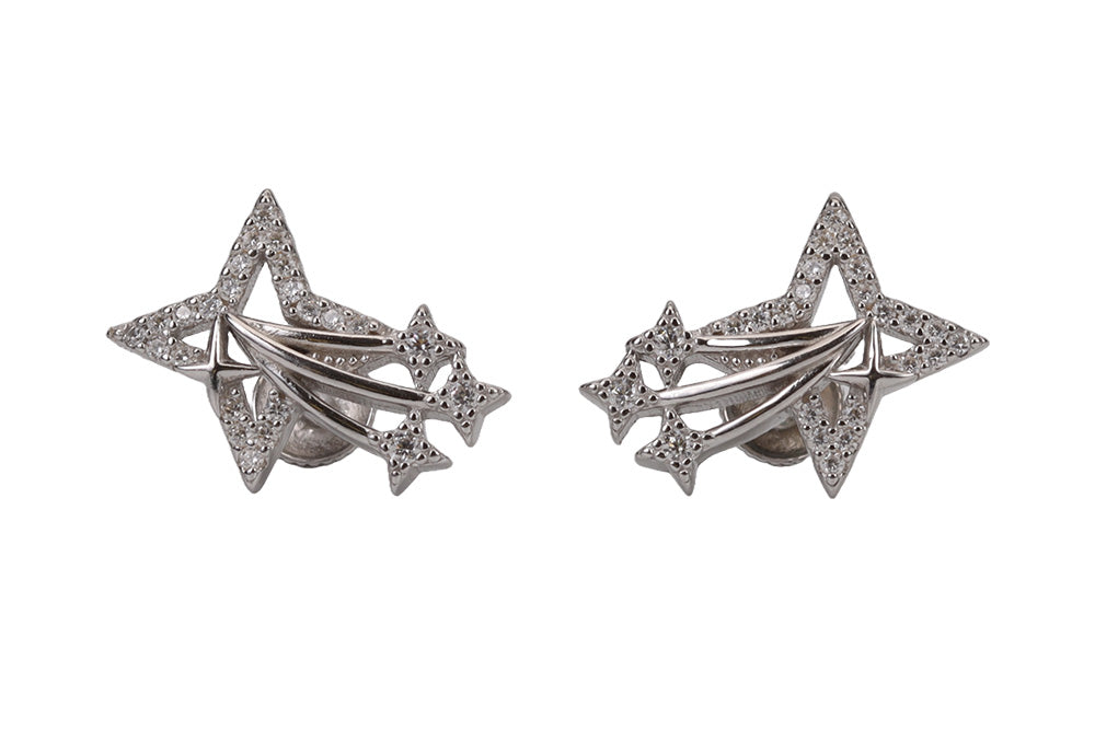 Rhodium White Comet CZ Stud