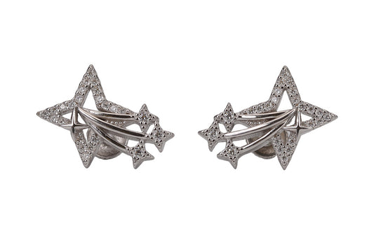 Rhodium White Comet CZ Stud