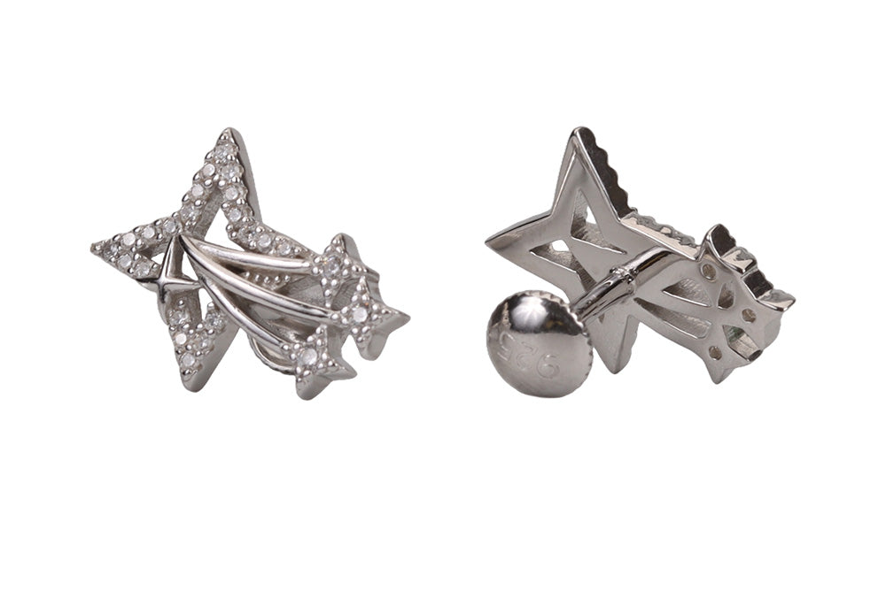 Rhodium White Comet CZ Stud