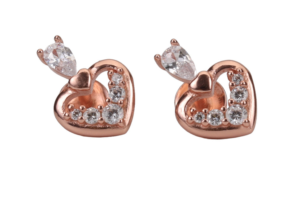 Rose Gold Heart Solitaire Stud