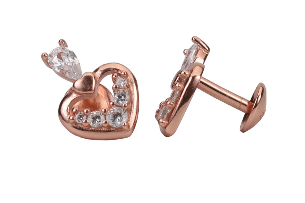 Rose Gold Heart Solitaire Stud