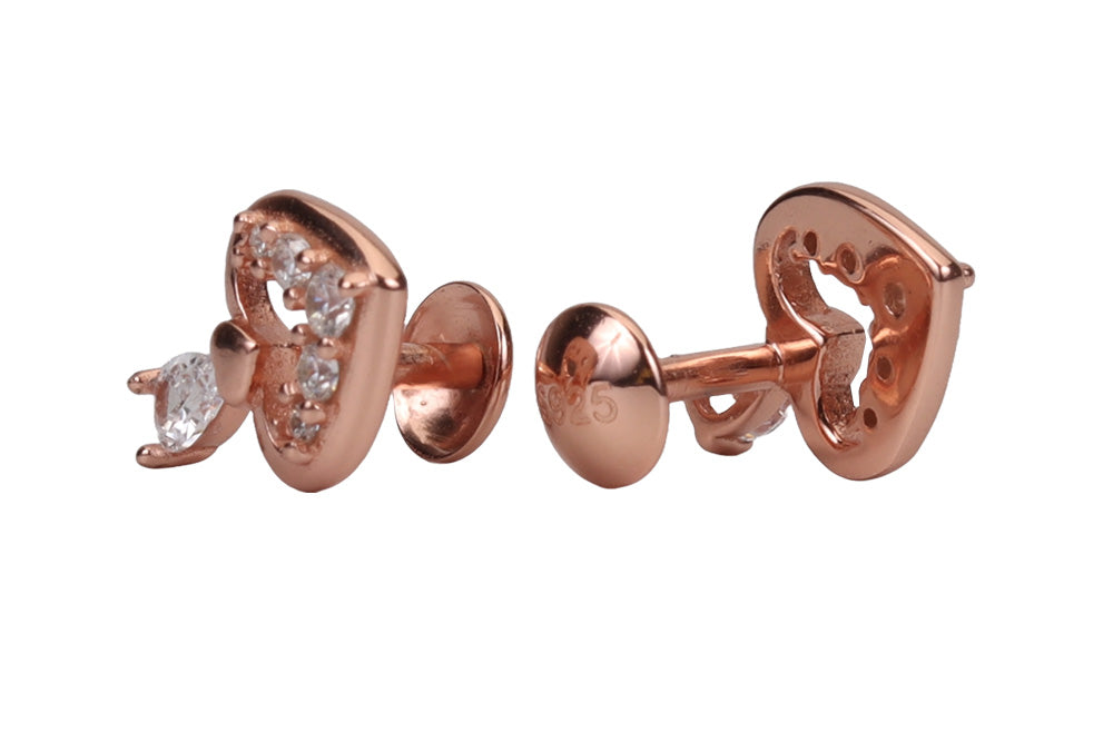 Rose Gold Heart Solitaire Stud