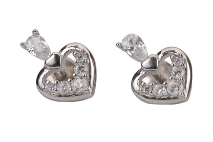 Rhodium Luxe Heart Solitaire Stud