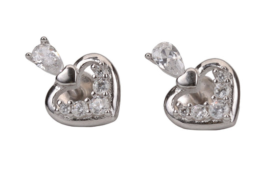 Rhodium Luxe Heart Solitaire Stud