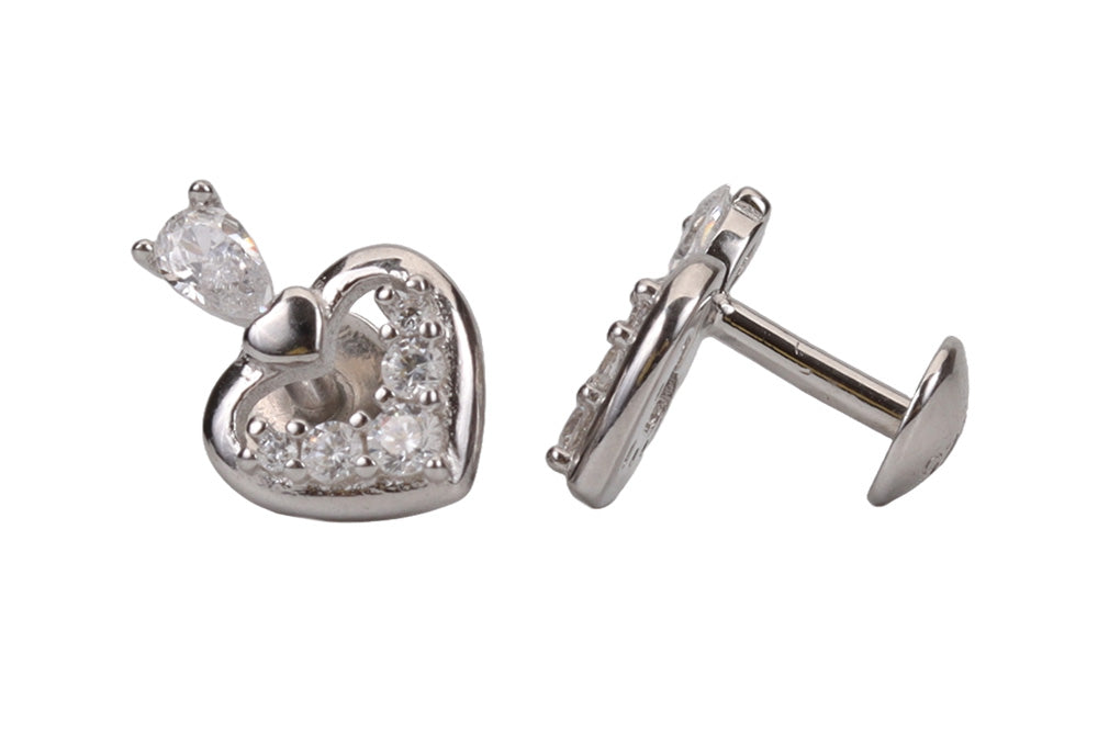 Rhodium Luxe Heart Solitaire Stud