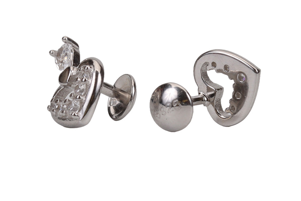 Rhodium Luxe Heart Solitaire Stud